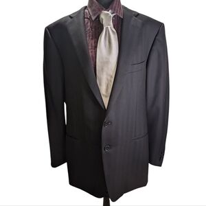 Ermenegildo Zegna Black Striped Wool Blazer Made In Switzerland Size 58R